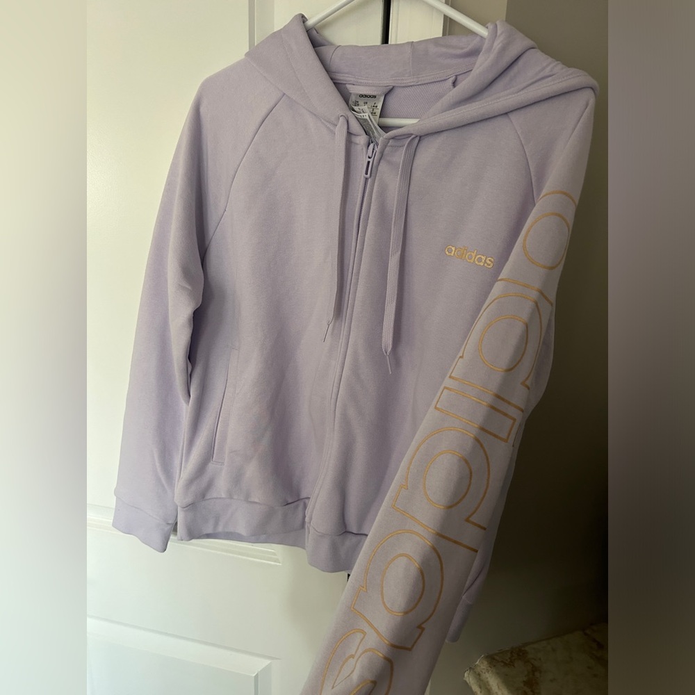 Women’s Adidas Full Zip Hoodie Sweatshirt Gold purple Large